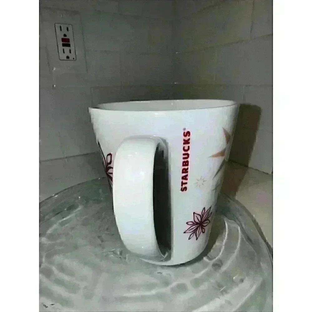 Starbucks Coffee Mug 2013 Holiday Poinsettia + Snowflakes Abstract 11oz cup 4